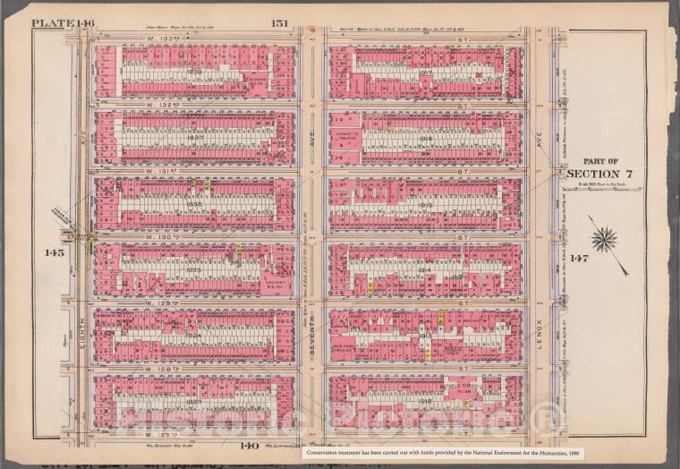 Historic 1916 Map - Plate 146: [Bounded By W. 133Rd Street, Lenox Avenue, W. 127Th S - Vintage Wall Art