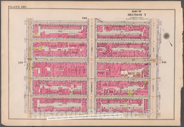 Historic 1916 Map - Plate 140: [Bounded By W. 127Th Street, Lenox Avenue, W. 122Nd S - Vintage Wall Art