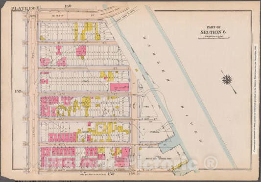 Historic 1916 Map - Plate 156: [Bounded By W. 145Th Street, (Harlem River) Fifth Ave - Vintage Wall Art