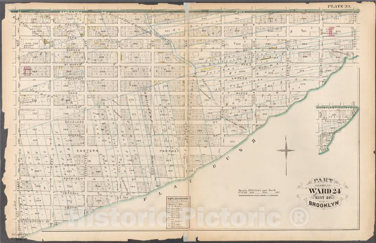 Historic 1880 Map - [Plate 33: Bounded By Atlantic Avenue, Rockaway Avenue, St. Mark - Vintage Wall Art