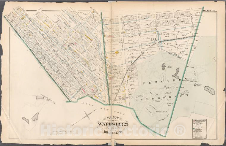 Historic 1880 Map - [Plate 34: Bounded By Ralph Avenue, Fulton Street, Howard Avenue - Vintage Wall Art