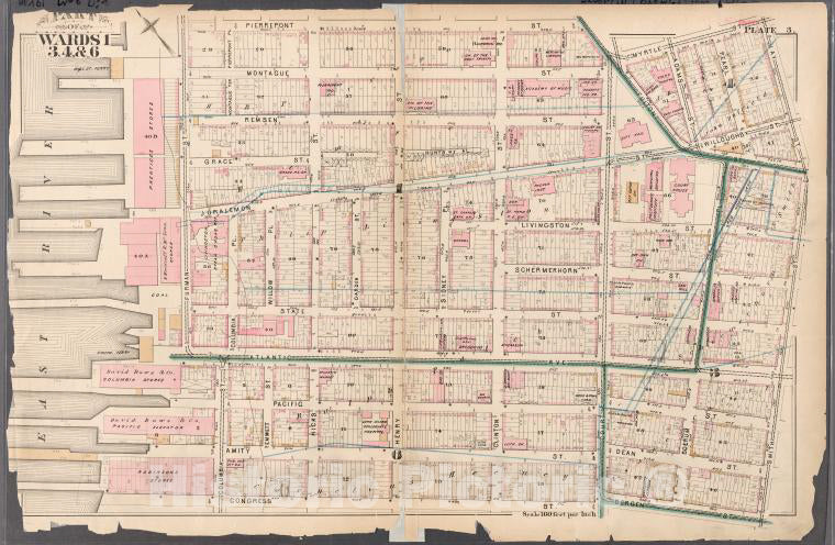 Historic 1880 Map - [Plate 3: Bounded By Pierpont Street, Fulton Street, Myrtle Stre - Vintage Wall Art