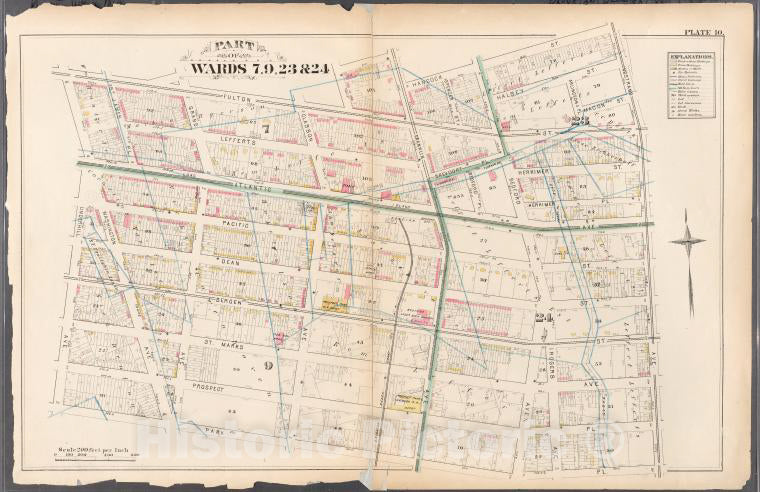 Historic 1880 Map - [Plate 10: Bounded By Fulton Street, Franklin Avenue, Hancock St - Vintage Wall Art