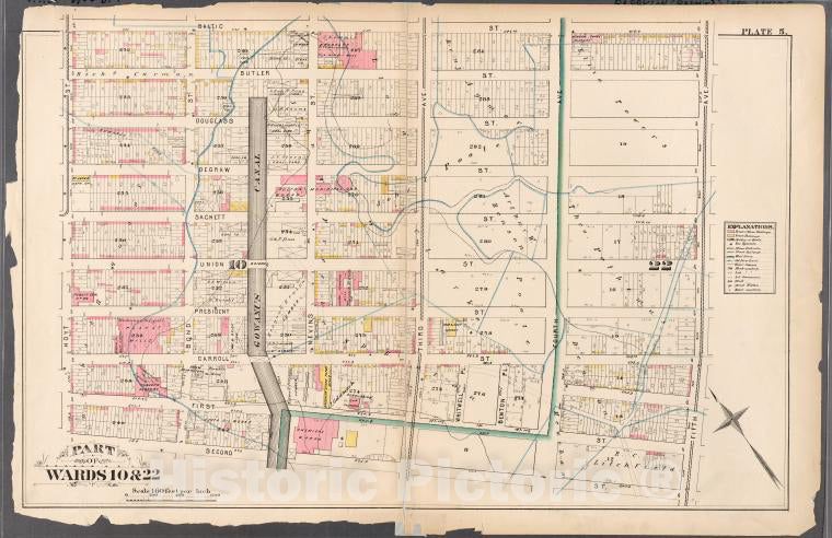 Historic 1880 Map - [Plate 5: Bounded By Baltic Street, Fifth Avenue, Second Street - Vintage Wall Art