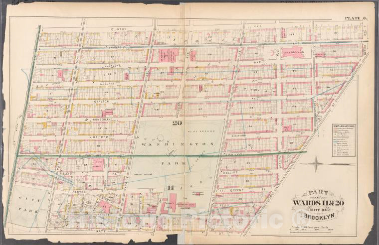 Historic 1880 Map - [Plate 6: Bounded By Clinton Avenue, Gates Avenue, Fulton Street - Vintage Wall Art