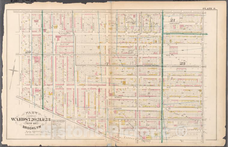 Historic 1880 Map - [Plate 8: Bounded By De Kalb Avenue, Nostrand Avenue, Hancock St - Vintage Wall Art