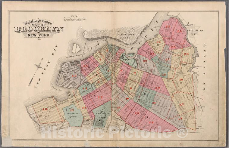 Historic Map - 1880 Brooklyn (New York, N.Y.), Outline & Index Map Of Brooklyn, New York. - Vintage Wall Art