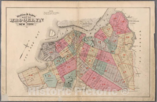 Historic Map - 1880 Brooklyn (New York, N.Y.), Outline & Index Map Of Brooklyn, New York. - Vintage Wall Art