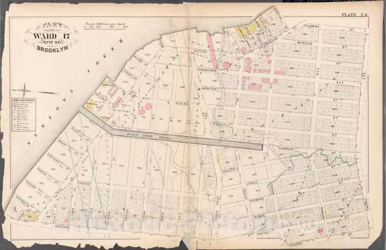 Historic 1880 Map - [Plate 24: Bounded By Emery Street, Sutton Street, Bridgewater S - Vintage Wall Art