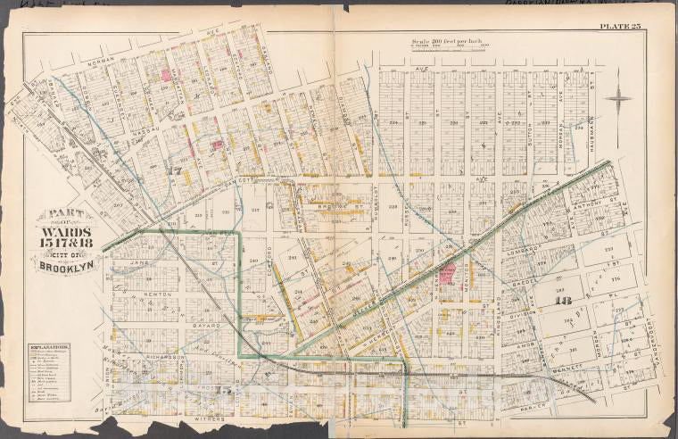 Historic 1880 Map - [Plate 25: Bounded By 2Nd Street, Norman Avenue, Oakland Street, Vintage Wall Art