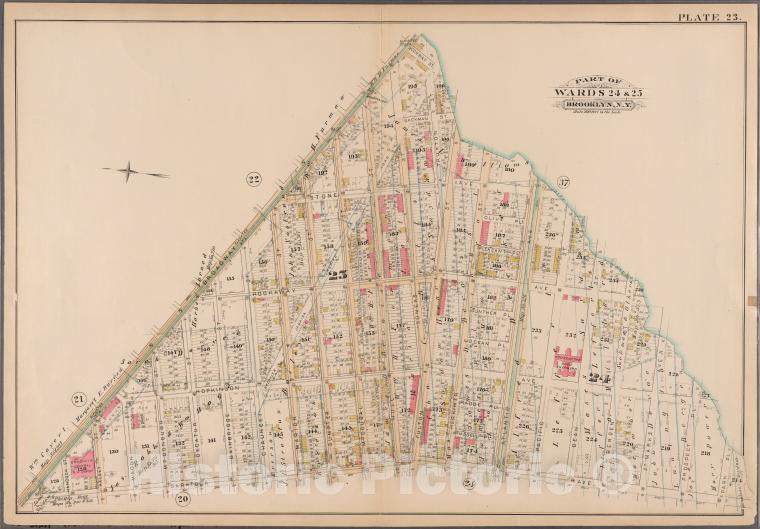 Historic 1886 Map - [Plate 23: Bounded By Conway Street, Brooklyn-Jamaica Turnpike, Vintage Wall Art