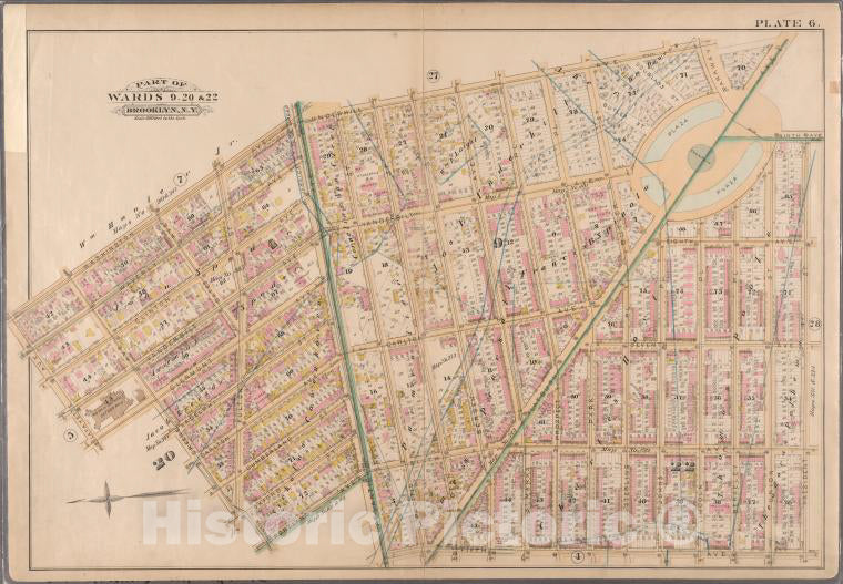 Historic 1886 Map - Plate 6: Bounded By Washington Avenue, Underhill Avenue, Parkway - Vintage Wall Art