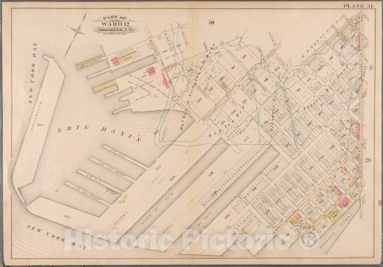 Historic 1886 Map - [Plate 31: Bounded By Richards Street, Partition Street, Dwight - Vintage Wall Art