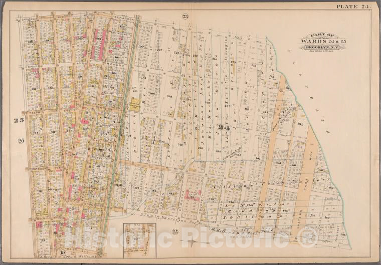 Historic 1886 Map - [Plate 24: Bounded By Saratoga Avenue, Butler Street, Howard Ave - Vintage Wall Art