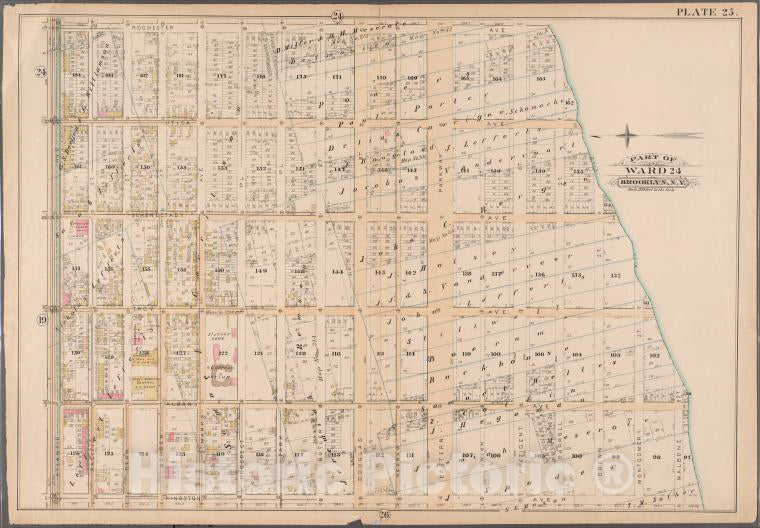 Historic 1886 Map - [Plate 25: Bounded By Rochester Avenue, Carroll Street, Schenect - Vintage Wall Art