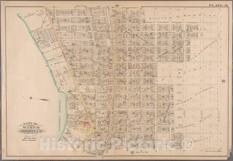 Historic 1886 Map - [Plate 38: Bounded By Jefferson Street, Duryea Avenue, Henry Ave - Vintage Wall Art