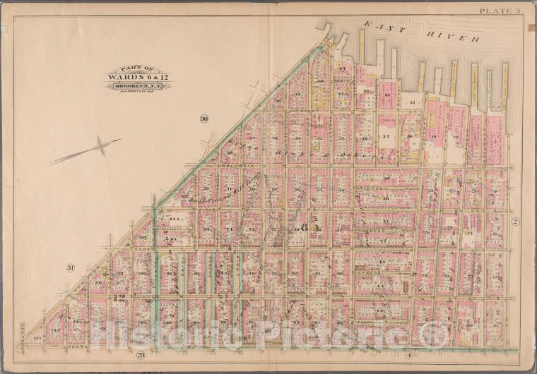Historic 1886 Map - Plate 3: Bounded By Van Brunt Street (East River), Harrison Stre - Vintage Wall Art