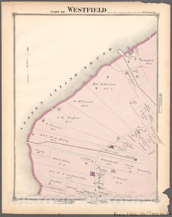 Historic 1874 Map - Part Of Westfield. - Staten Island (New York, N.Y.)- Atlas Of Staten Island, Richmond County - Vintage Wall Art