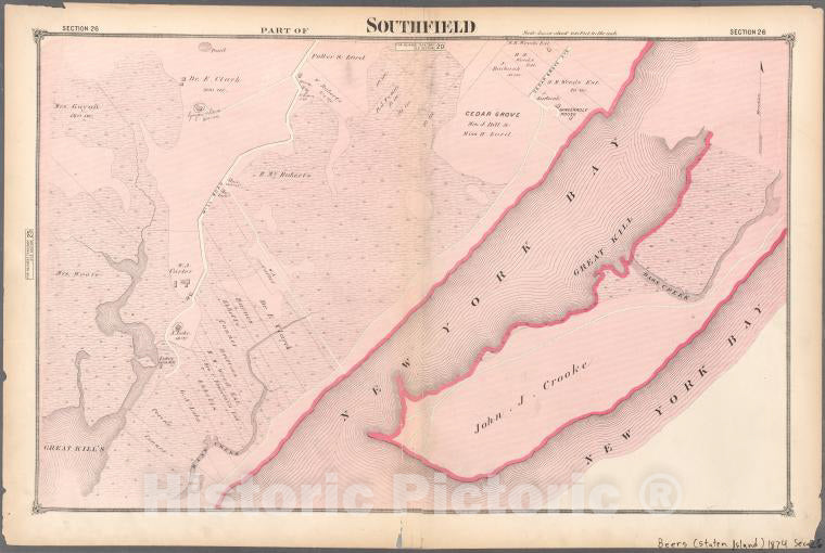 Historic 1874 Map - Part Of Southfield. - Staten Island (New York, N.Y.)- Atlas Of Staten Island, Richmond County - Vintage Wall Art