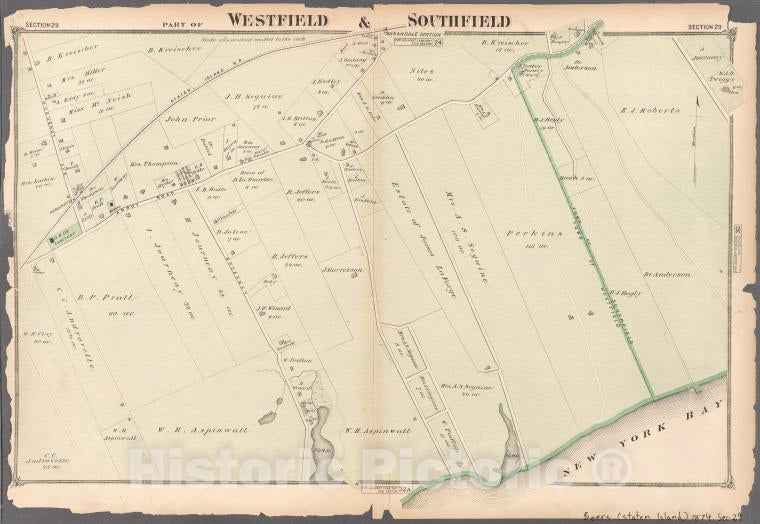Historic 1874 Map - Part Of Westfield & Southfield. - Staten Island (New York, N.Y.)- Atlas Of Staten Island, Richmond County - Vintage Wall Art, V2