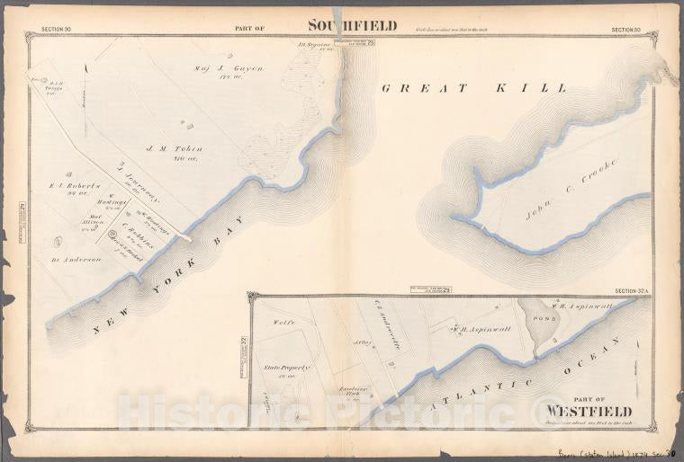 Historic 1874 Map - Part Of Southfield. - Staten Island (New York, N.Y.)- Atlas Of Staten Island, Richmond County - Vintage Wall Art, V2