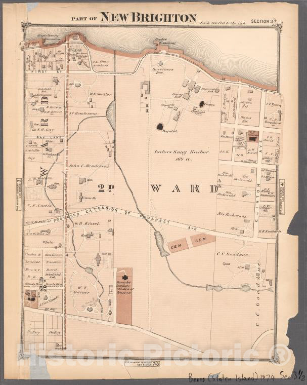 Historic 1874 Map - Part Of New Brighton. - Staten Island (New York, N.Y.)- Atlas Of Staten Island, Richmond County - Vintage Wall Art