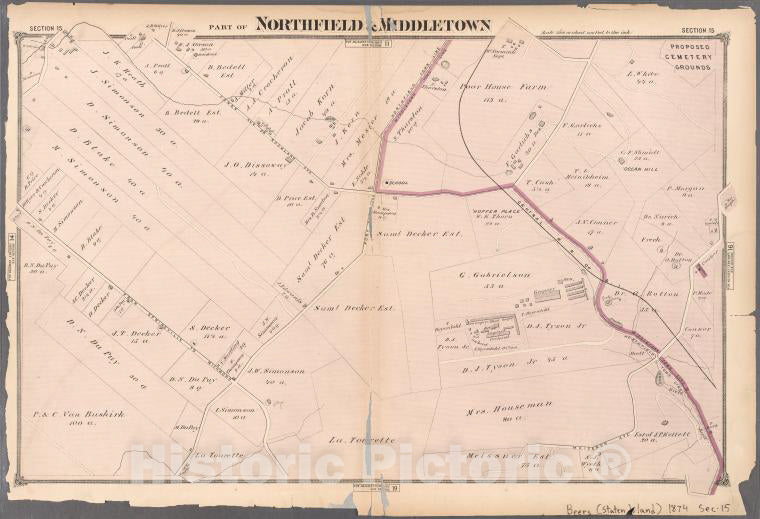 Historic 1874 Map - Part Of Northfield & Middletown. - Staten Island (New York, N.Y.)- Atlas Of Staten Island, Richmond County - Vintage Wall Art