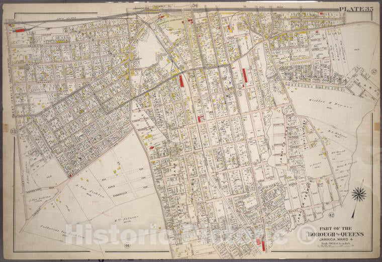 Historic 1909 Map - [Plate 35: Bounded By Johnson Ave, Rockaway Tpke, Beaver St, Vintage Wall Art