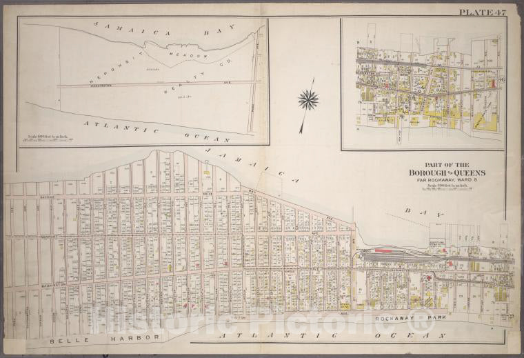 Historic 1909 Map - [Plate 47: Bounded By (Jamaica Bay) Bayside Drive, Bay Avenue, C - Vintage Wall Art