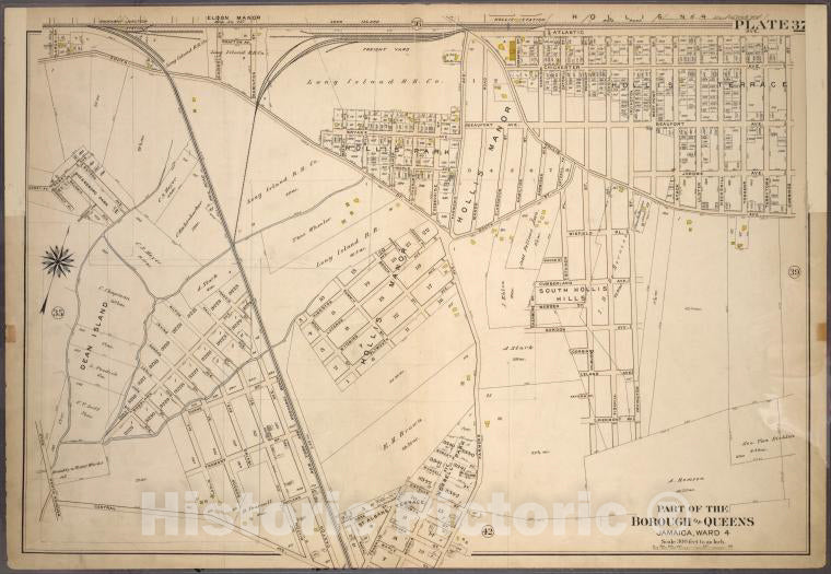 Historic 1909 Map - [Plate 37: Bounded By Atlantic Avenue, Cummings Street, Hollis A - Vintage Wall Art