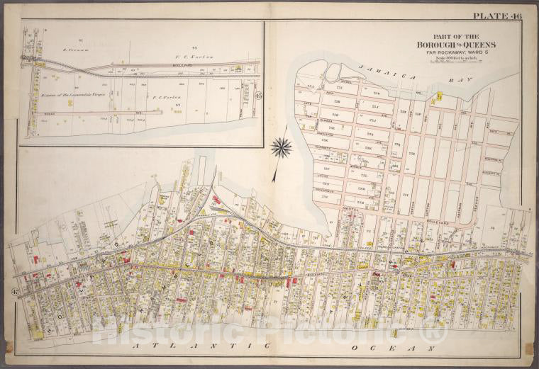 Historic 1909 Map - [Plate 46: Bounded By (Jamaiaca Bay) Isabel Avenue, Wavecrest Av - Vintage Wall Art