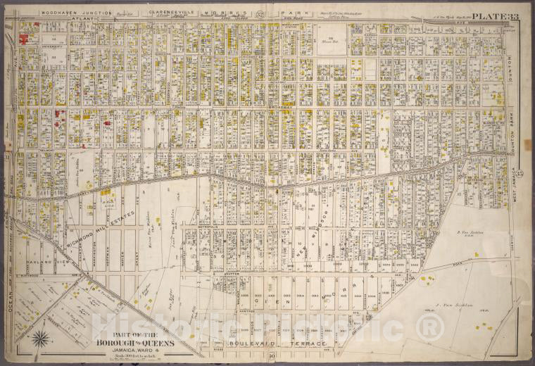 Historic 1909 Map - [Plate 33: Bounded By Atlantic Avenue, Vanwyck Avenue, Hawtree C - Vintage Wall Art
