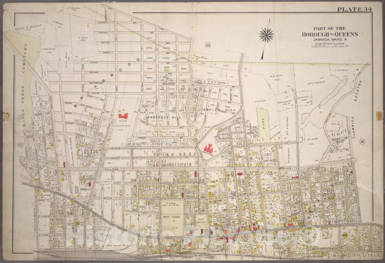 Historic 1909 Map - [Plate 34: Bounded By Bischoff Pl, Lott Lane, Flushing Avenue, Vintage Wall Art