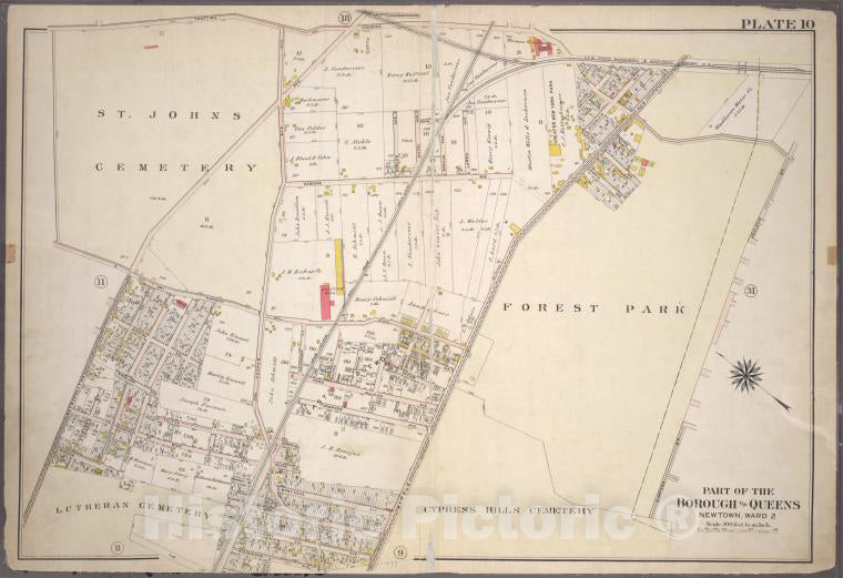 Historic 1909 Map - [Plate 10: Bounded By Trotting Course Lane (St. Johns Cemetery), Vintage Wall Art