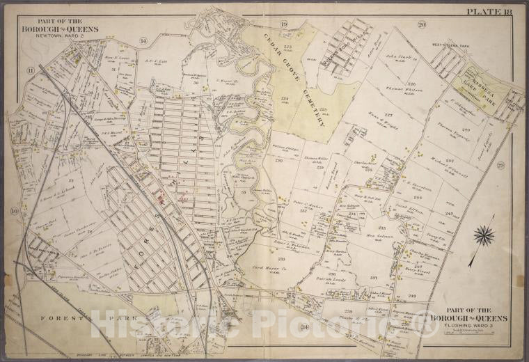 Historic 1909 Map - [Plate 18: Bounded By Remsen Street, North Hempstead Plank Road, Vintage Wall Art