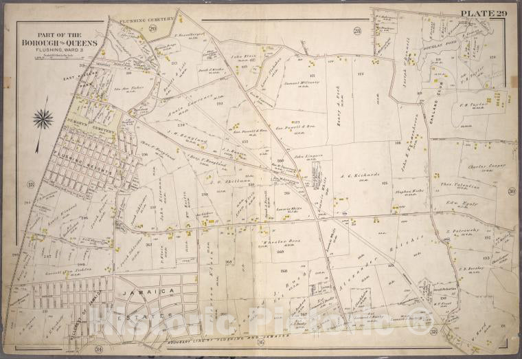 Historic 1909 Map - [Plate 29: Bounded By Fresh Meadow Roa, Cemetery Lane, Hill Roa, Vintage Wall Art