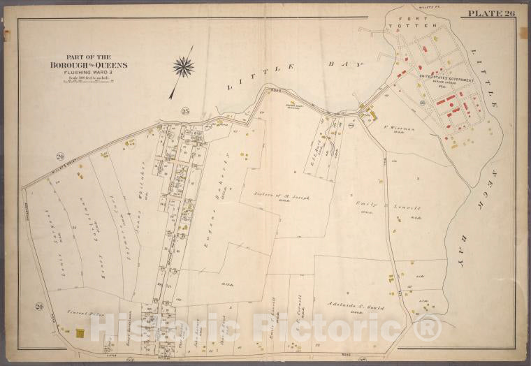 Historic 1909 Map - Plate 26: Willets Point Road (Little Bay), Bell Avenue (Little N - Vintage Wall Art