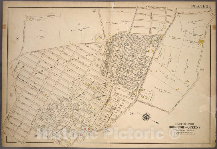 Historic 1909 Map - [Plate 28: Bounded By Whitestone Blvd, Crocheron Avenue, Highla - Vintage Wall Art