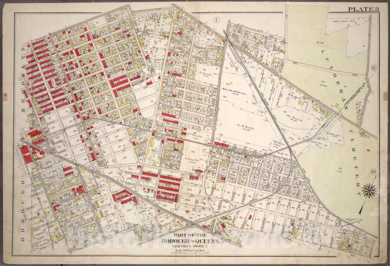Historic 1909 Map - [Plate 8: Bounded By Stanhope Street, Metropolitan Avenue, Fresh - Vintage Wall Art