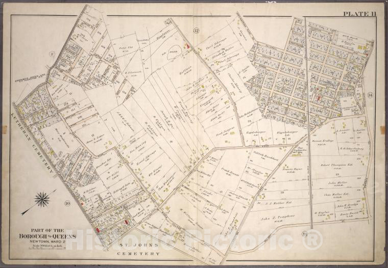 Historic 1909 Map - [Plate 11: Bounded By Juniper Avenue, North Hempstead Plank - Vintage Wall Art
