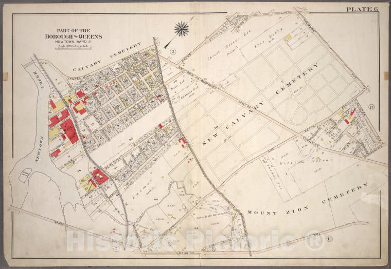 Historic 1909 Map - [Plate 6: Bounded By Laurel Hill Boulevard (Calvary Cemetery), G - Vintage Wall Art