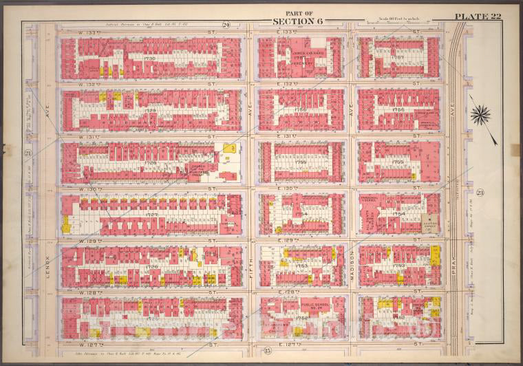 Historic 1914 Map - Plate 22, Part Of Section 6: [Bounded By W. 133Rd Street, E. 133 - Vintage Wall Art