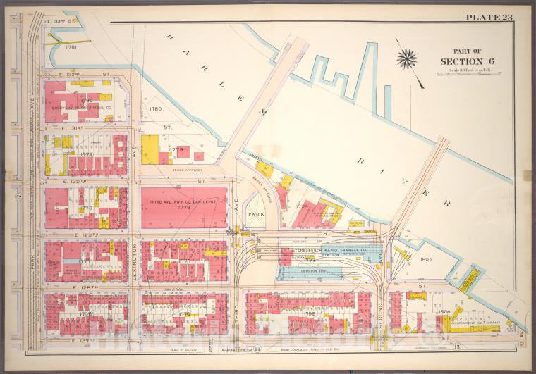 Historic 1914 Map - Plate 23, Part Of Section 6: [Bounded By E. 133Rd Street, (Harle - Vintage Wall Art