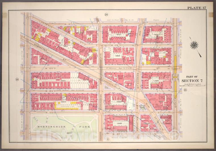 Historic 1914 Map - Plate 17, Part Of Section 7: [Bounded By W. 127Th Street, Eighth - Vintage Wall Art