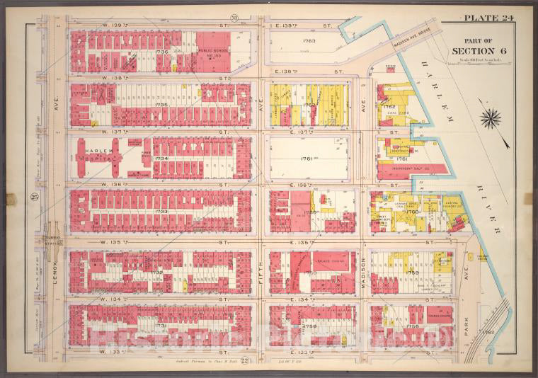 Historic 1914 Map - Plate 24, Part Of Section 6: [Bounded By W. 139Th Street, E. 139 - Vintage Wall Art