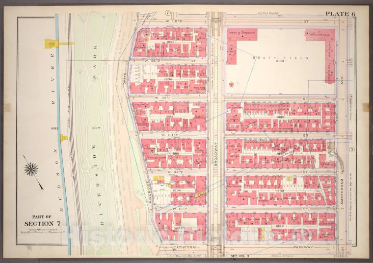 Historic 1914 Map - Plate 6, Part Of Section 7: [Bounded By W. 116Th Street, Amsterd - Vintage Wall Art