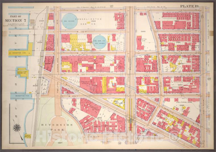 Historic 1914 Map - Plate 19, Part Of Section 7: [Bounded By W. 133D Street, Amsterd - Vintage Wall Art