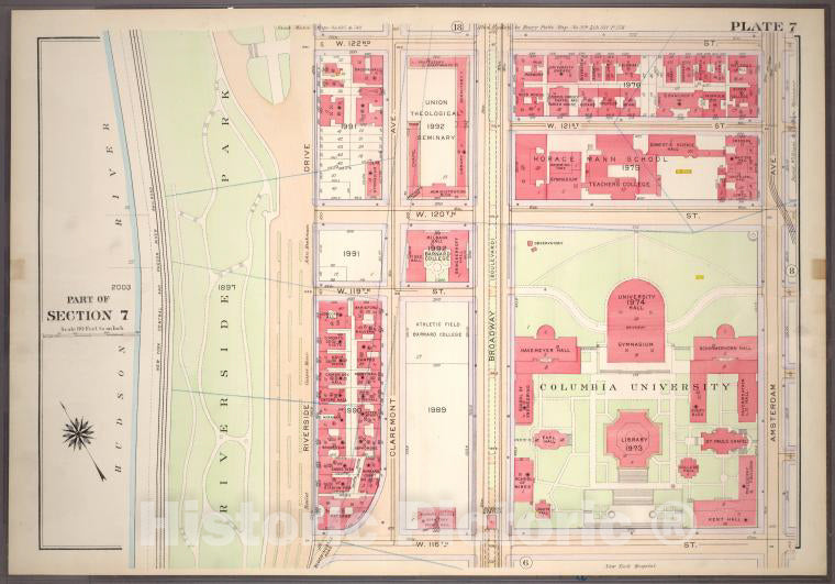 Historic 1914 Map - Plate 7, Part Of Section 7: Bounded By W. 122Nd Street, Amsterda - Vintage Wall Art