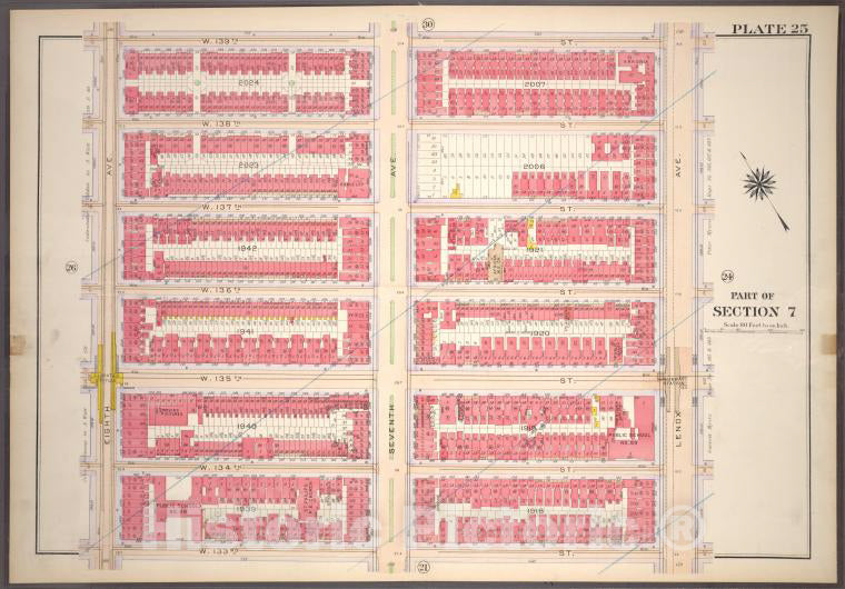 Historic 1914 Map - Plate 25, Part Of Section 7: [Bounded By W. 139Th Street, Lenox - Vintage Wall Art