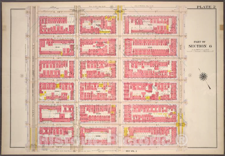 Historic 1914 Map - Plate 2, Part Of Section 6: [Bounded By E. 116Th Street, Second - Vintage Wall Art